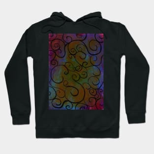 Black Swirls on Gold and Blue Strokes Hoodie